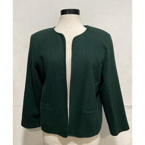 Vintage Willow Ridge Green Wool Pocketed Open Front Blazer Women's‎ 10 Petite